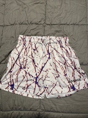 Raskol White Men’s Athletic Shorts with Navy & Orange Print